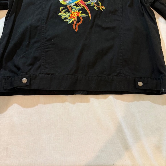 Yi Lin Black Embroidered Bird‎ Floral Denim Jacket Women's Size L - Picture 12 of 12